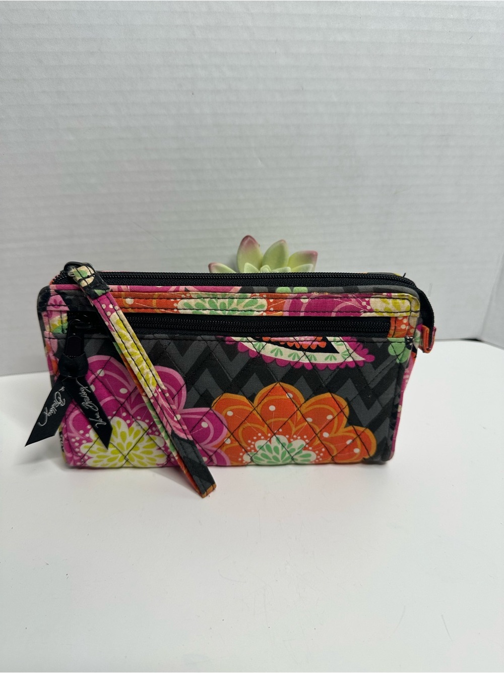 Vera Bradley Black Multi Floral Quilted Wristlet